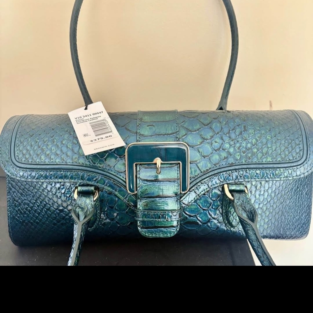 Brahmin Teal Crocodile-Embossed Shoulder Bag